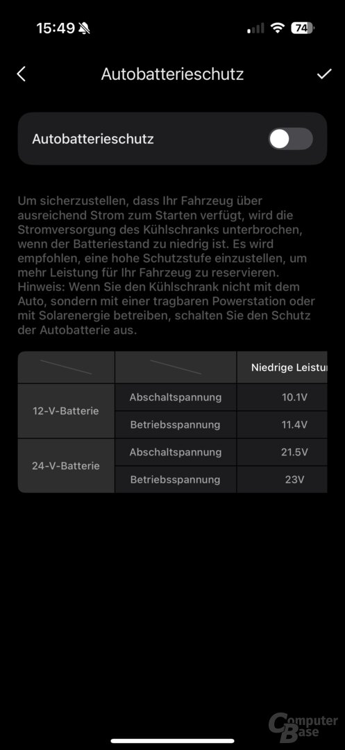 Wird über den KFZ-Anschluss geladen, lässt sich die Autobatterie schützen